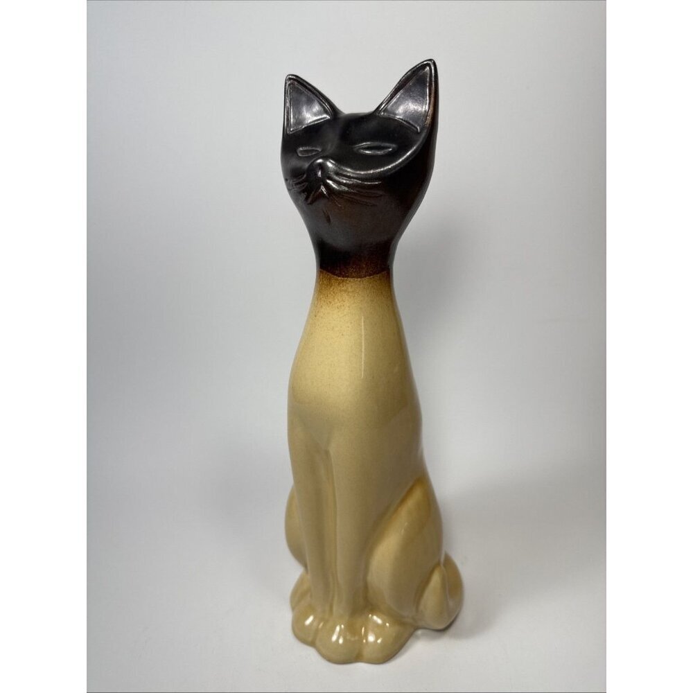 Vtg mcm Ceramic Long 11” Siamese Cat Figure Kitschy Cute